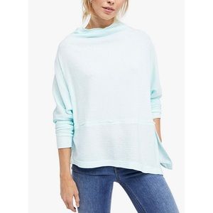 Free People London Town Thermal Tunic Sweater Blue Green Ribbed Size XS